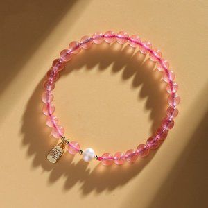 6mm Strawberry Rose Quartz+ Natural Preal  15cm long Bracelet